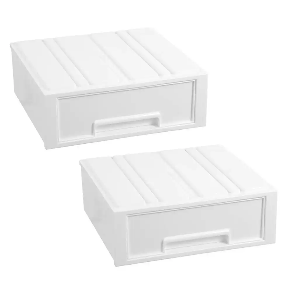2x Boxsweden 28.5x26cm Stacking Drawer Organiser Home Storage Container WHT