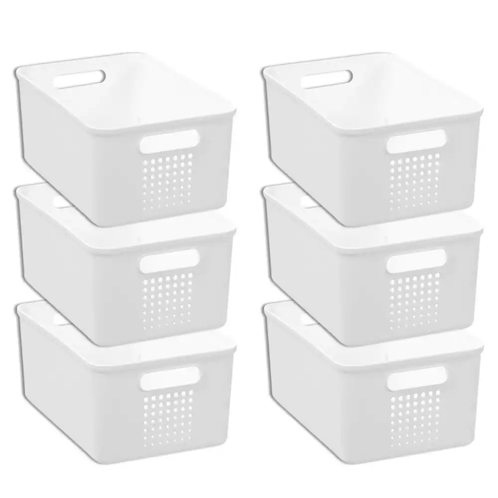 6x Boxsweden Levi 26x18cm/4.5L Storage Basket Home/Room Organiser w/ Handles WHT