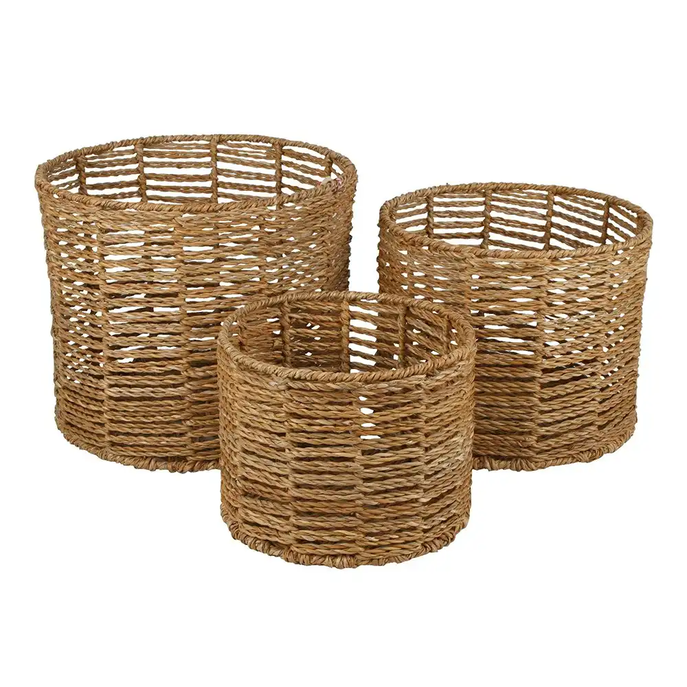 3pc Maine & Crawford Arltunga 25/30/35cm Seagrass Basket Storage Set Natural