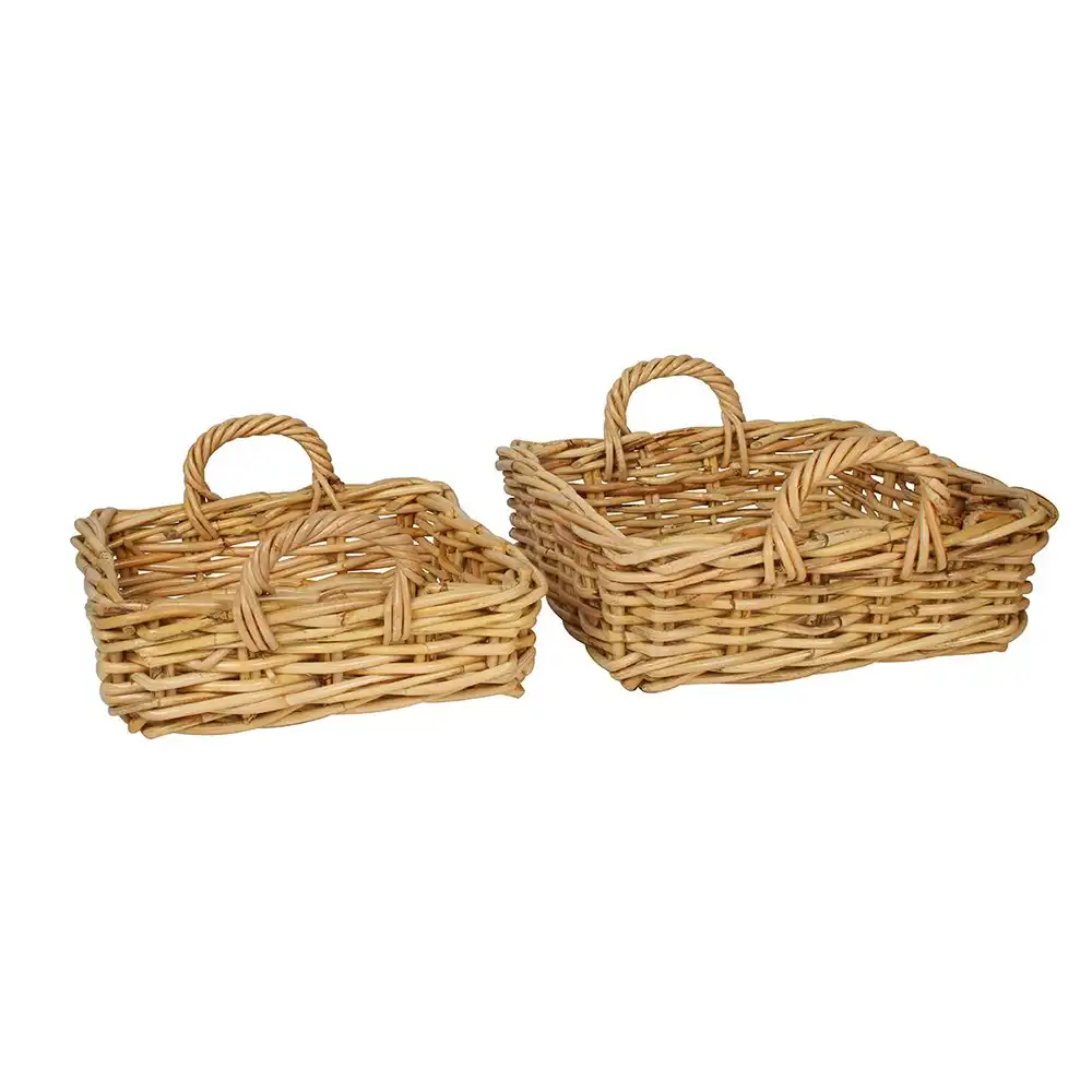 2pc Maine & Crawford Chelsy 38/40cm Rattan Rectangle Log Basket Storage w/Handle