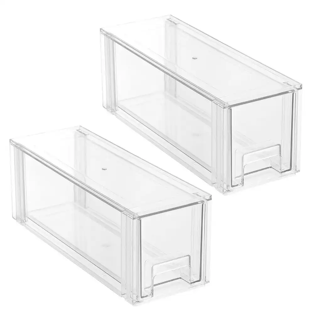 2x Boxsweden Crystal Stackable Slim 35cm Drawer Home/Office Organiser w/ Handles