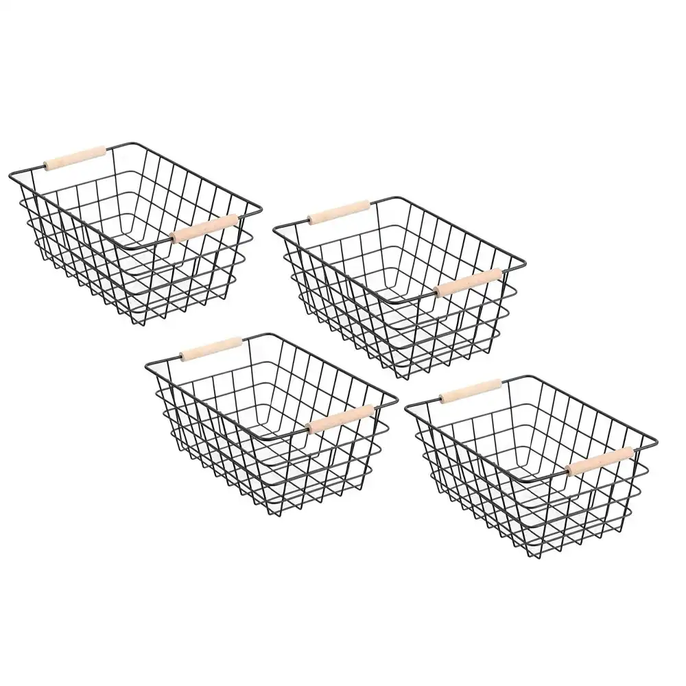 4x Boxsweden Toska 30cm Wire Basket Storage Organiser w/ Beech Handle Assorted