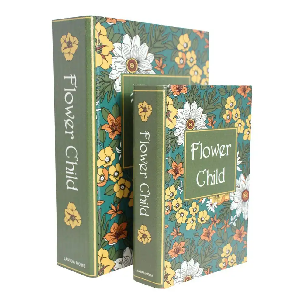 2pc Decorative MDF 24/18cm Book Box Set Storage/Trinket Home Decor Flower Child