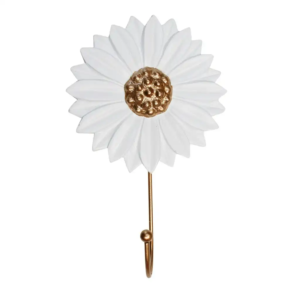 Resin/Metal 16.5cm Sunflower Hook Clothes Wall Hanger Home Decor White/Gold