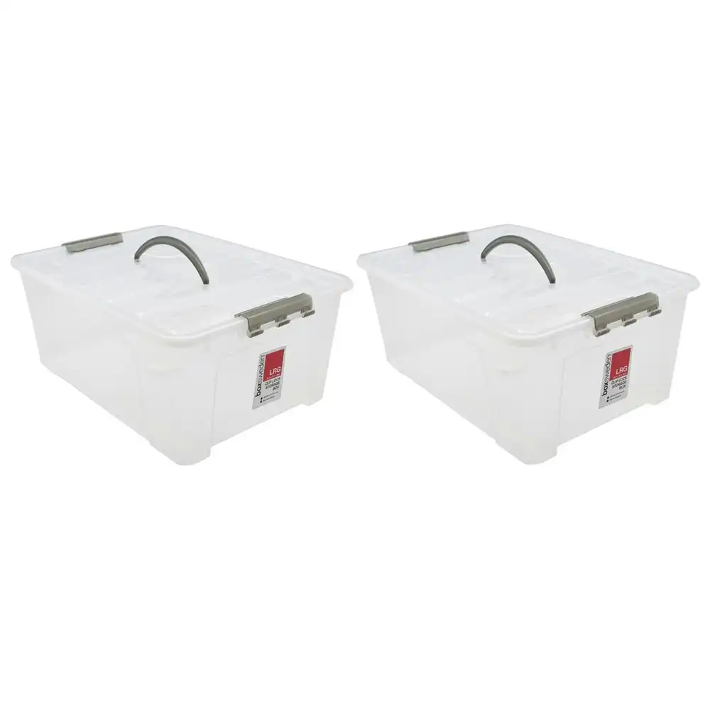 2PK Boxsweden 20L/45.5cm Carry Box w/ Handle Storage Home Organiser Transparent