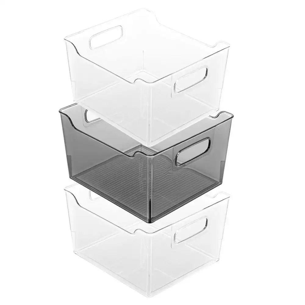 3x Boxsweden 25cm Crystal Home Kitchen Fridge Organiser Storage Container Asst.