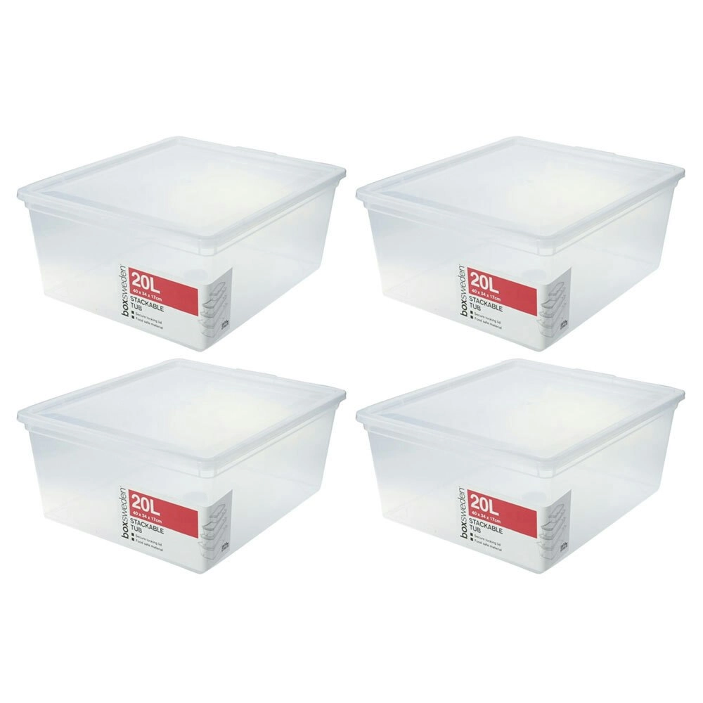 4x Boxsweden Essentials 20L Stackable Storage Tub Home Organiser/Container /Box