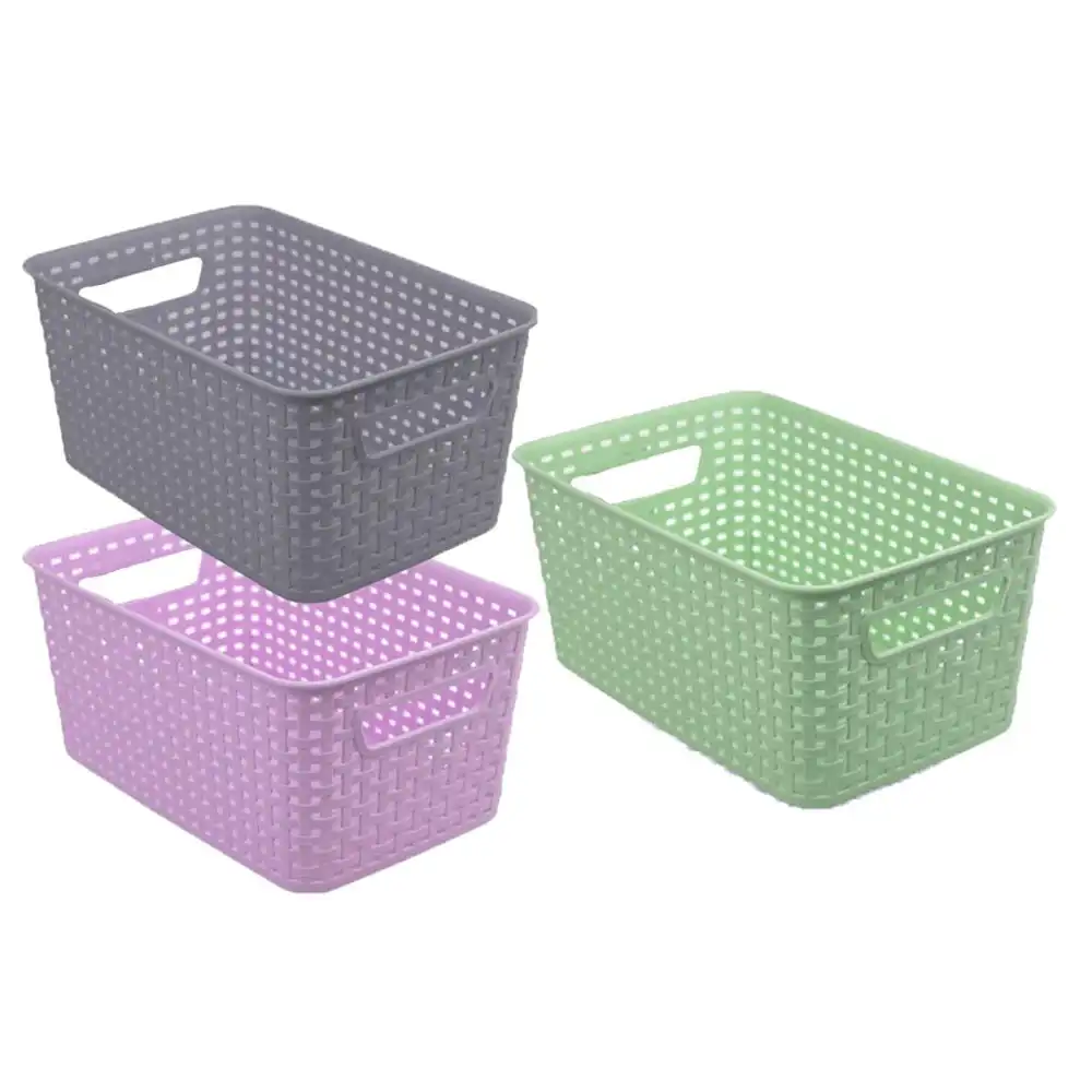 3x Boxsweden Woven Storage Basket 18.5cm w/ Handles Home Room Organiser Assort.