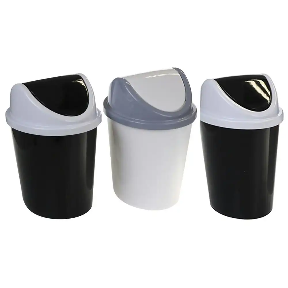 3x Boxsweden Trash Bin Home 5.5L w/ Swing Lid Garbage Can Waste Baskets Assort.