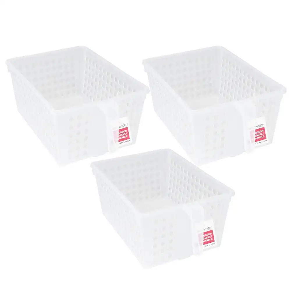 3PK Boxsweden Hudson Basket w/ Handle 34cm Office Storage Container Organiser