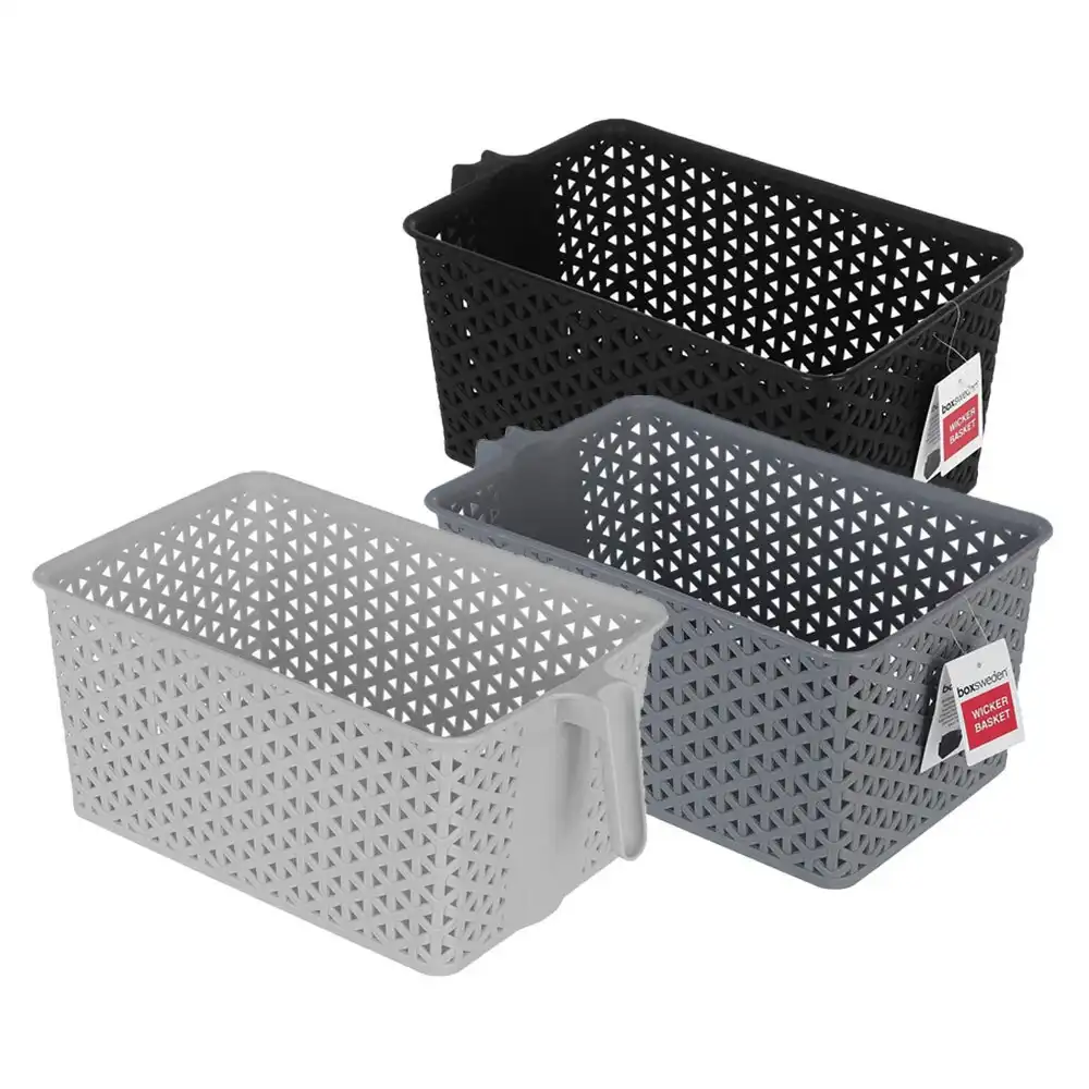 3x Boxsweden Easy Grab Basket Wicker Design 33cm Storage Container Baskets Asst