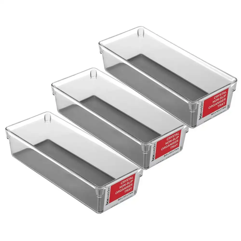 3x Boxsweden Crystal Non-Slip Organiser Tray 30.5cm Container Storage Table Box