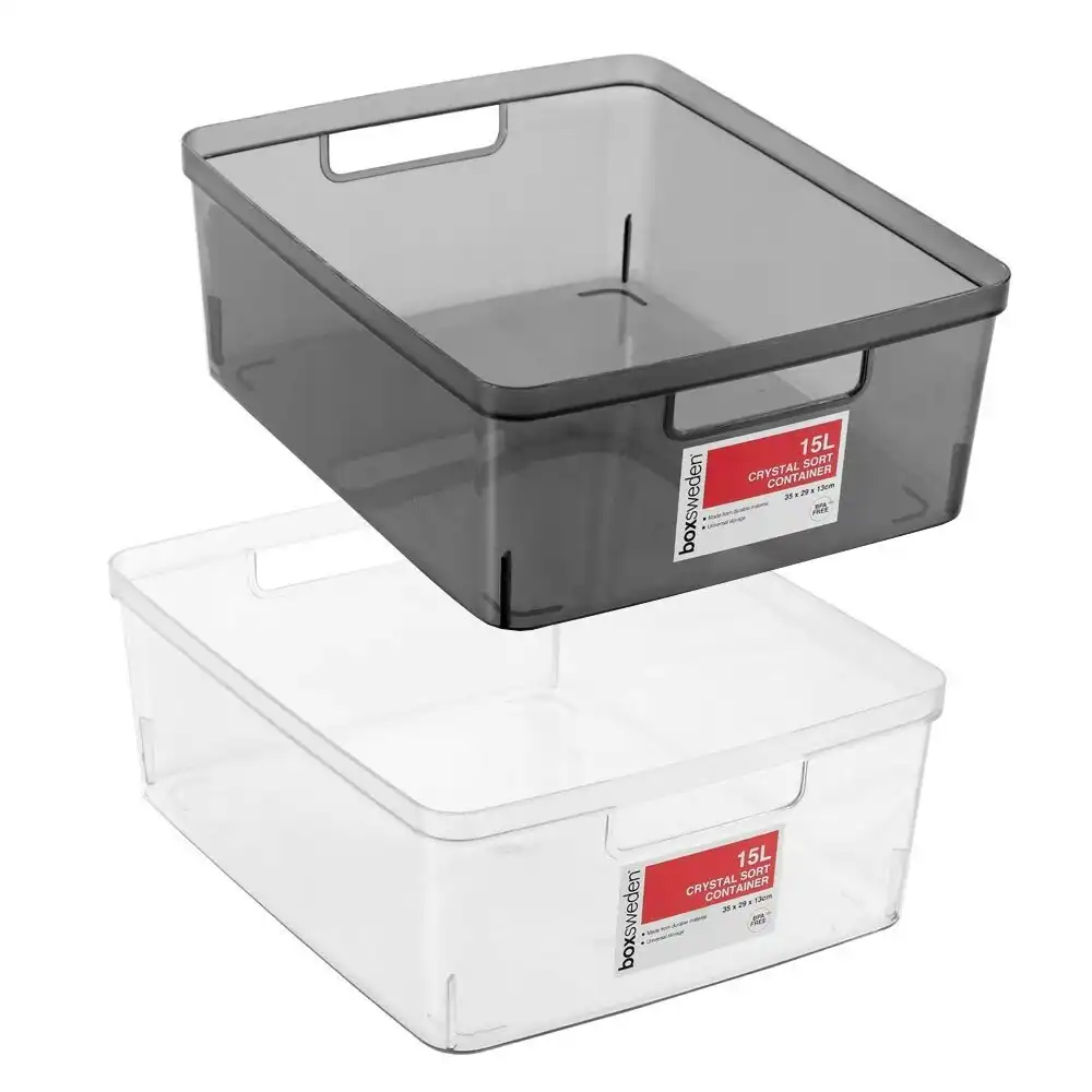 2x Boxsweden Crystal 15L Sort Container 35cm w/ Handles Storage Organiser Asst.