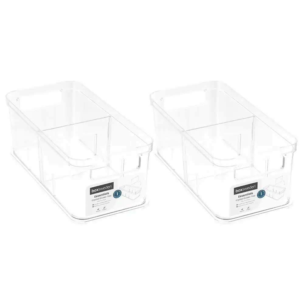 2x Boxsweden Crystal 28x14cm Storage Tray Organiser w/ Adjustable Divider Clear