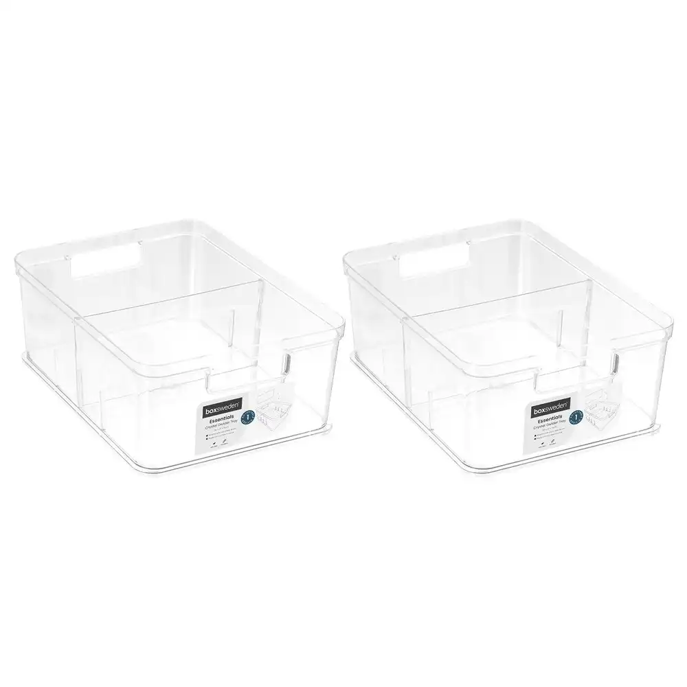 2x Boxsweden Crystal 28x21cm Storage Tray Organiser w/ Adjustable Divider Clear