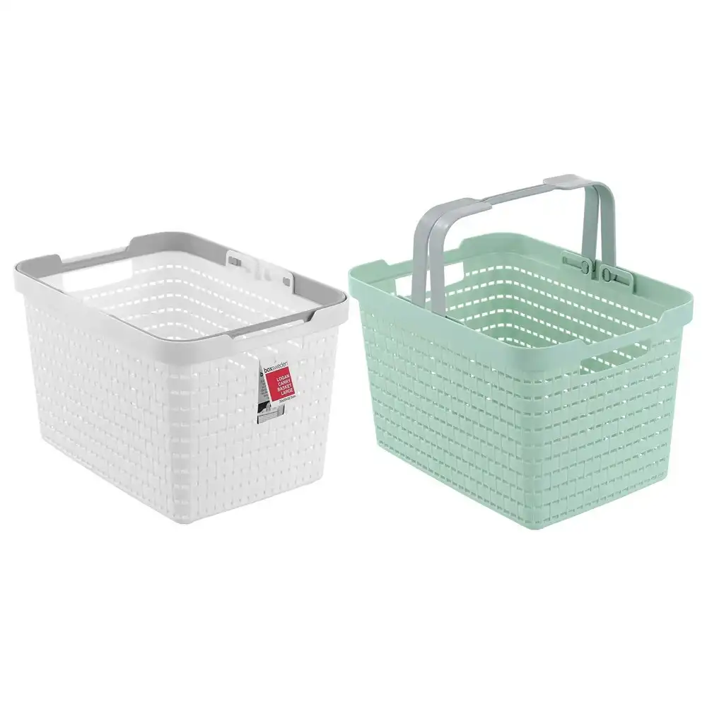 2x Boxsweden Large 35cm Logan Carry Basket Storage Organiser w/ Handle Assorted