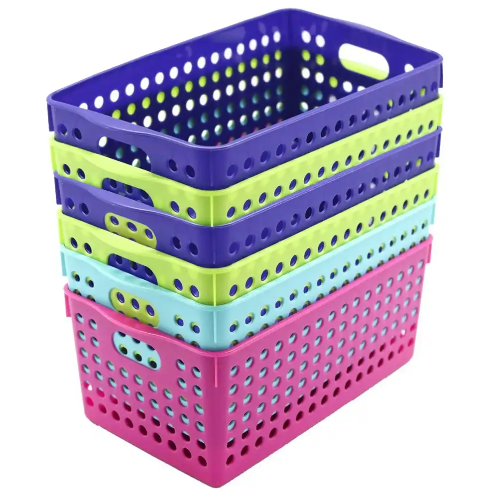 6x Boxsweden 29x16.5cm Mode Neon Basket Organiser Storage w/ Carry Handle Asst