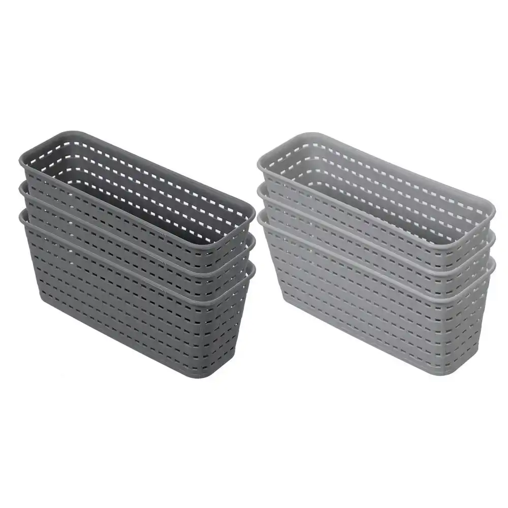 6x Boxsweden Rectangular 26.5cm Woven Basket Tray Home Organiser Storage Assort