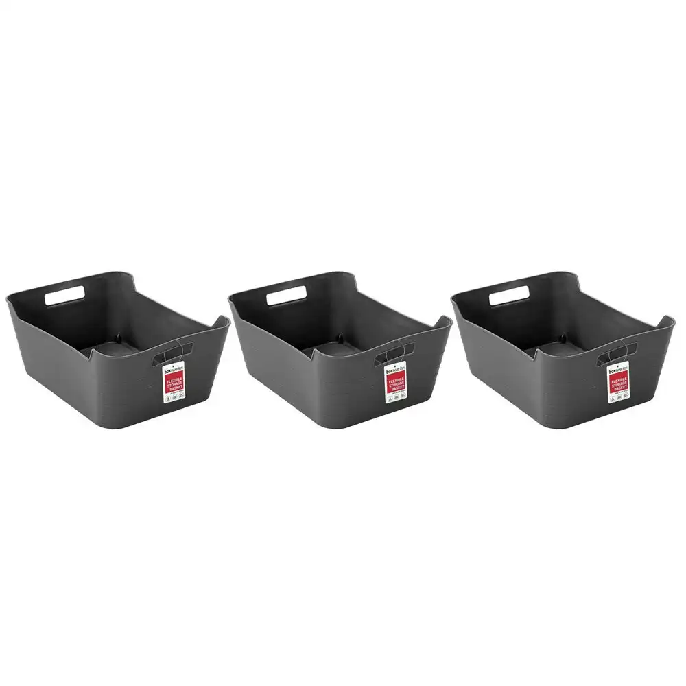3x Boxsweden 32cm Flexi Storage Basket Container Organiser w/Handle Medium Asst