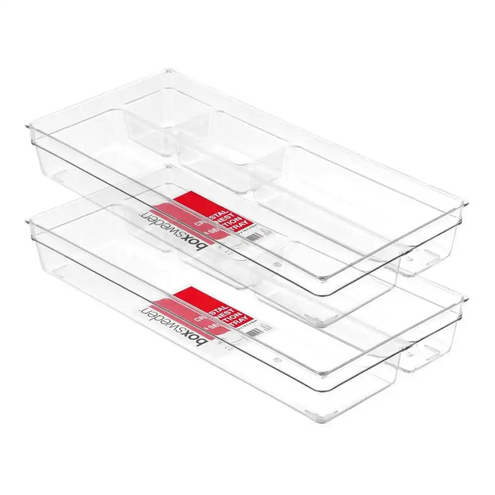 2x Boxsweden 39.5cm Crystal Nest 4-Section Tray Storage Holder/Organiser Clear