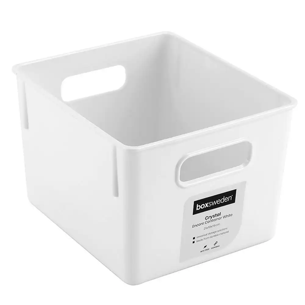 Boxsweden Crystal Encore 21cm Container Organiser Tray w/ Handles Medium White