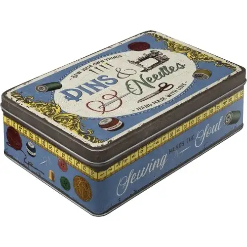 Nostalgic Art 23cm/2.5L Flat Tin Storage Pins & Needles Sewing Box Container