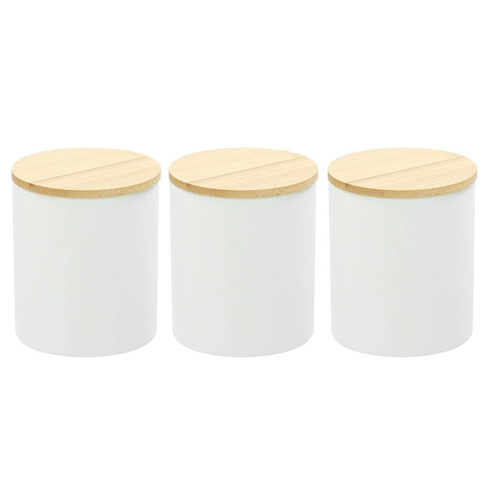 3x Boxsweden Bano 8x10cm Ceramic Bathroom Cup Storage Organiser w/Bamboo Lid WHT