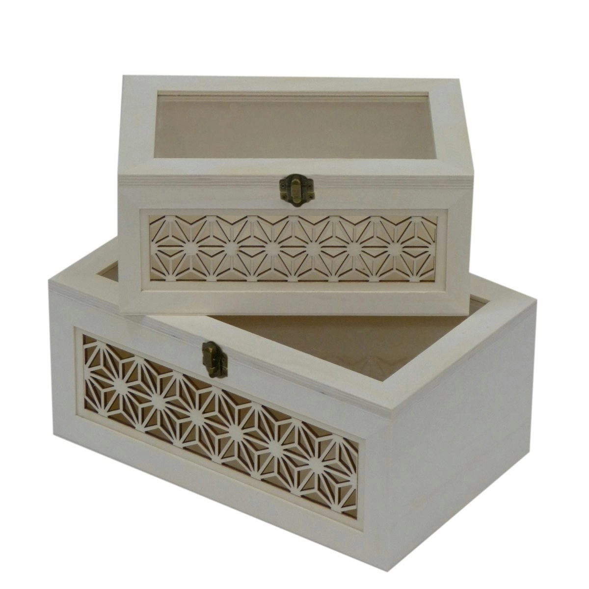 2pc Boyle Craft Laser Cut Rectangle Storage Box w/ Window/Lid Organiser Set