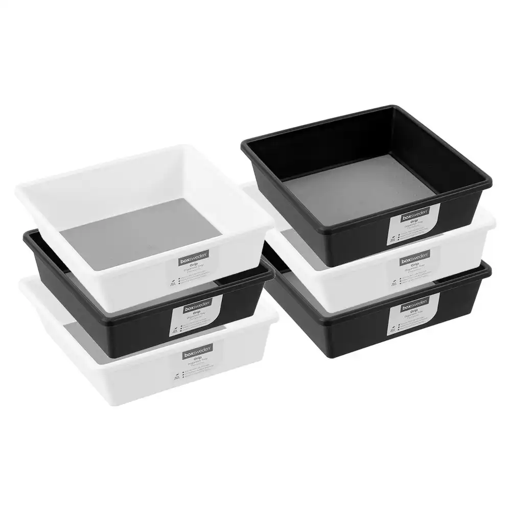 6x Boxsweden 17x5cm Grip Square Home Organiser Tray Storage Container Asstd