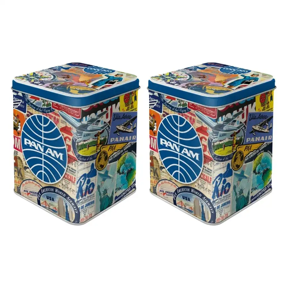2x Nostalgic Art Tea Tin 7.5x9.5cm Metal Storage Organiser Pan Am Travel Collage