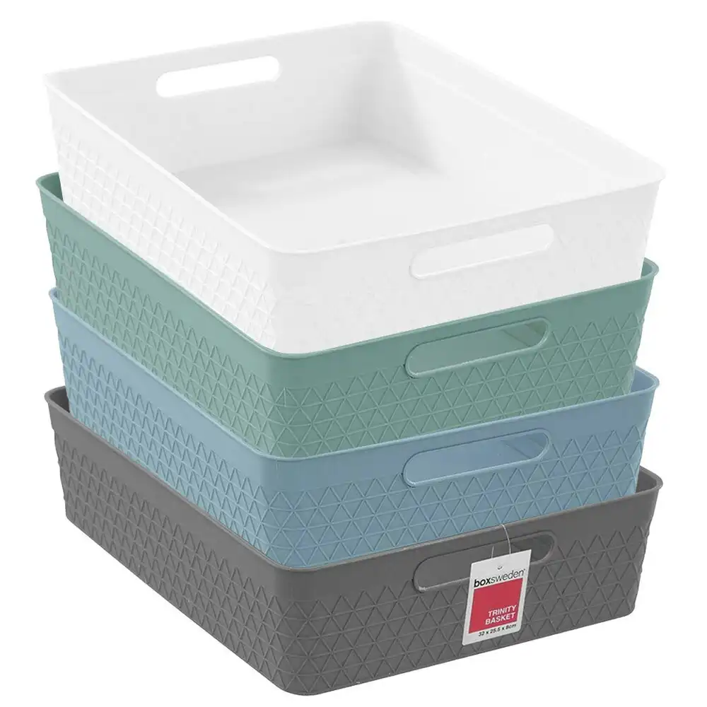 4x Boxsweden Trinity 32cm Basket Organiser Storage/Container w/ Handle Assorted