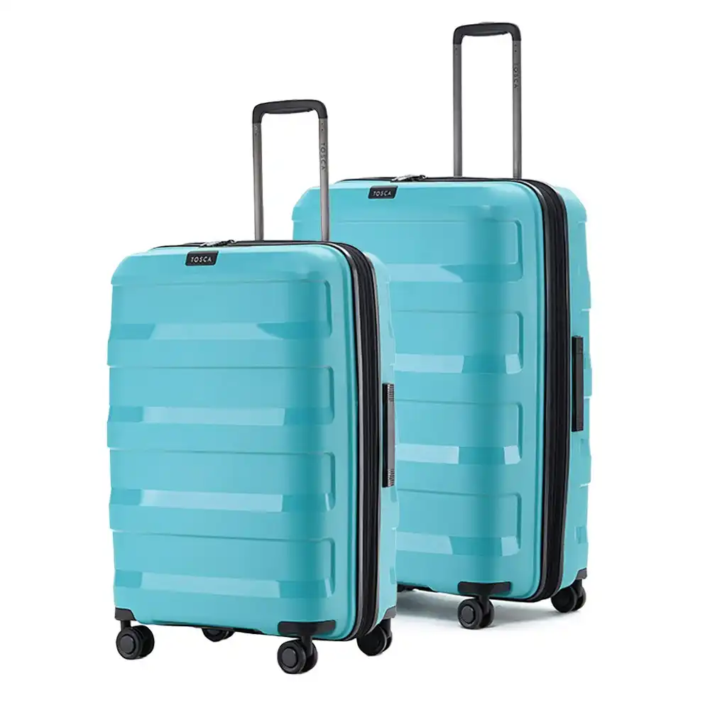 2pc Tosca Comet PP 25"/29" Checked Trolley Travel Suitcase Medium/Large - Teal
