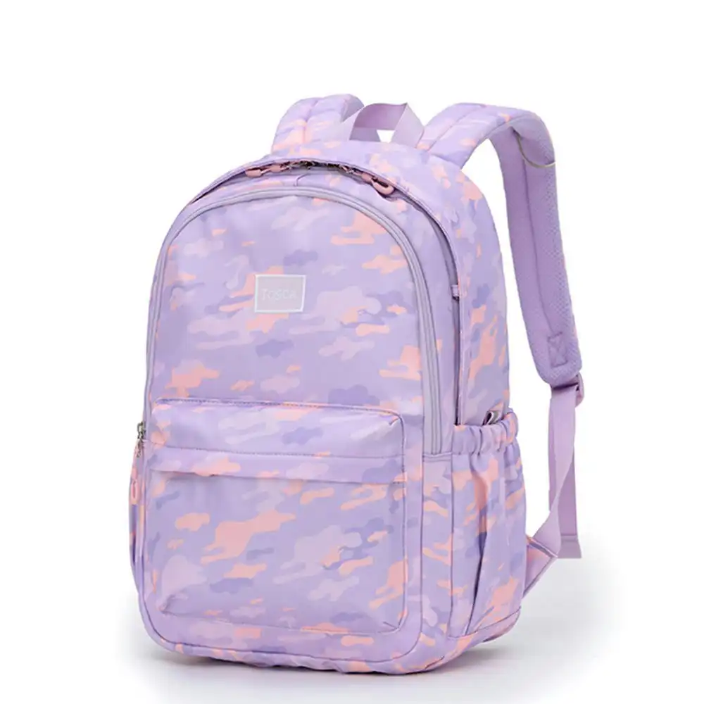 Tosca Lightweight Nylon Camo Adjustable Kids Back-to-School Backpack - Purple