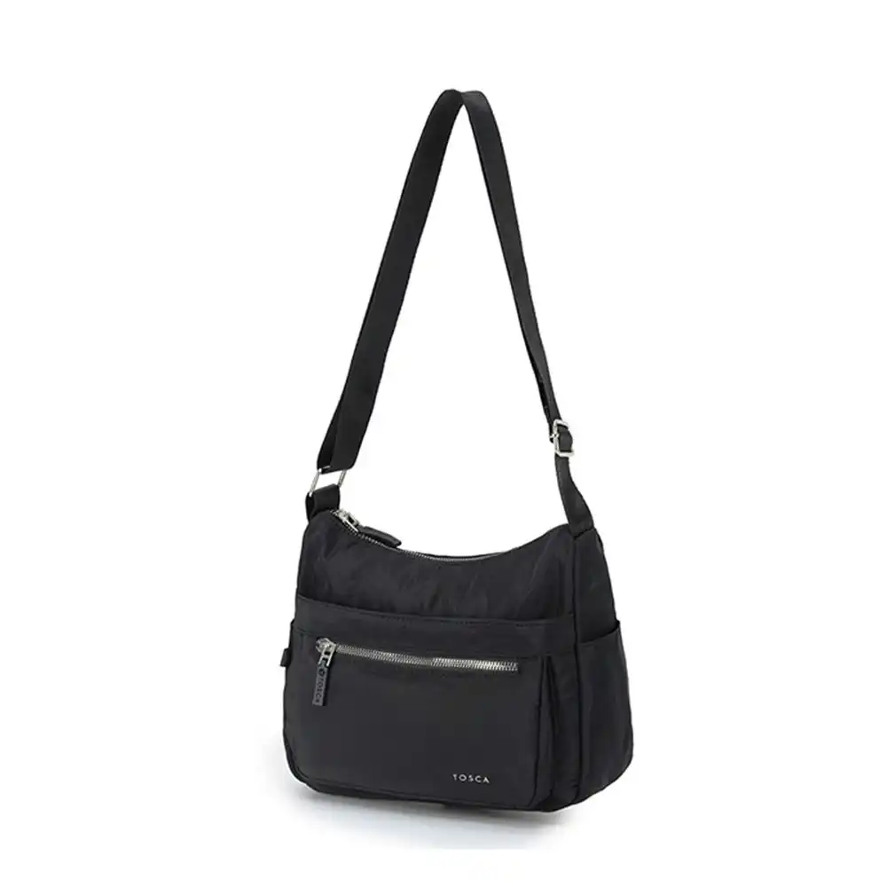 Tosca Casual Vegan Nylon Shoulder Minimalist Crossbody Purse Handbag Black