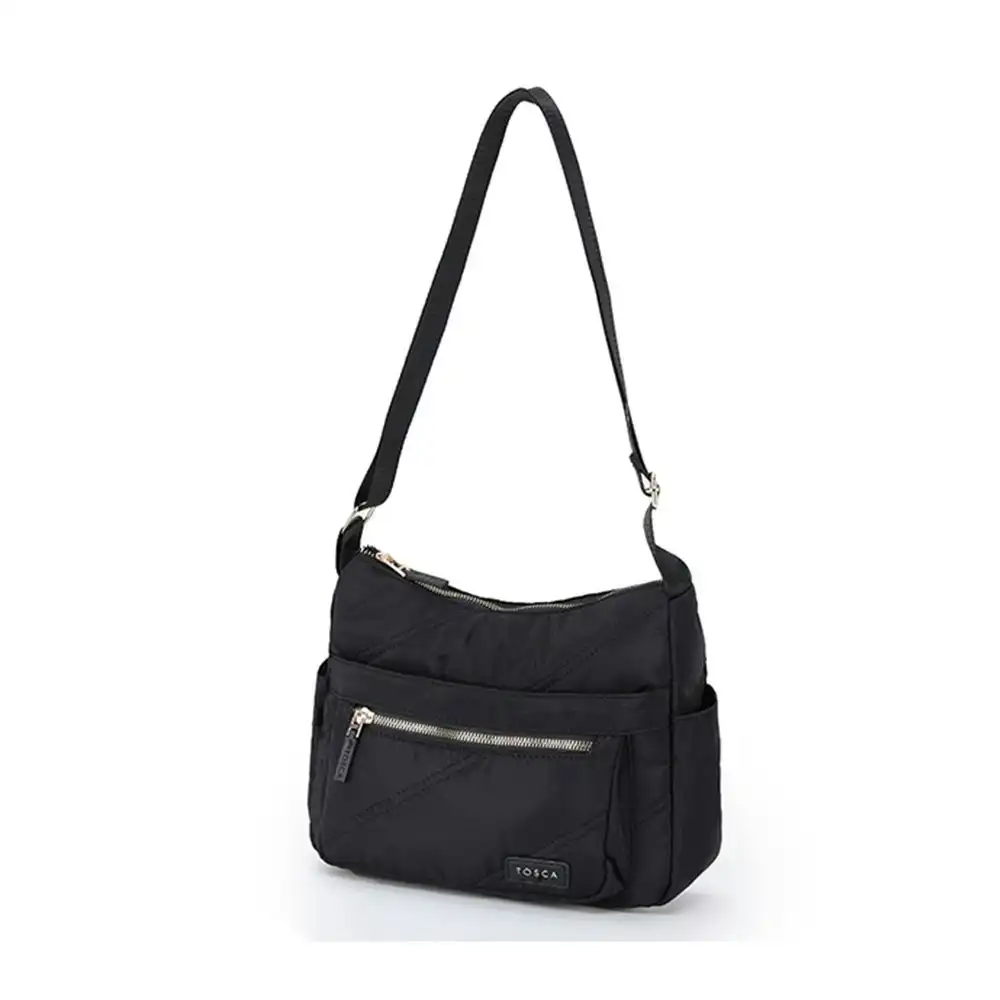 Tosca Casual Vegan Nylon Shoulder Minimalist Crossbody Handbag Black Stitch