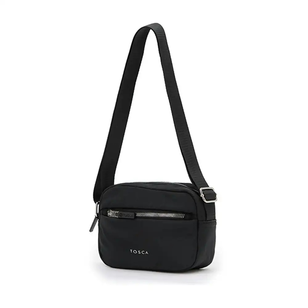 Tosca Vegan Compact Minimalist Zip Close Shoulder Bag - Black w/Adjustable Strap