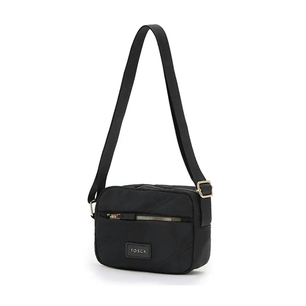 Tosca Vegan Compact Minimalist Shoulder Bag Black Stitch w/Adjustable Strap