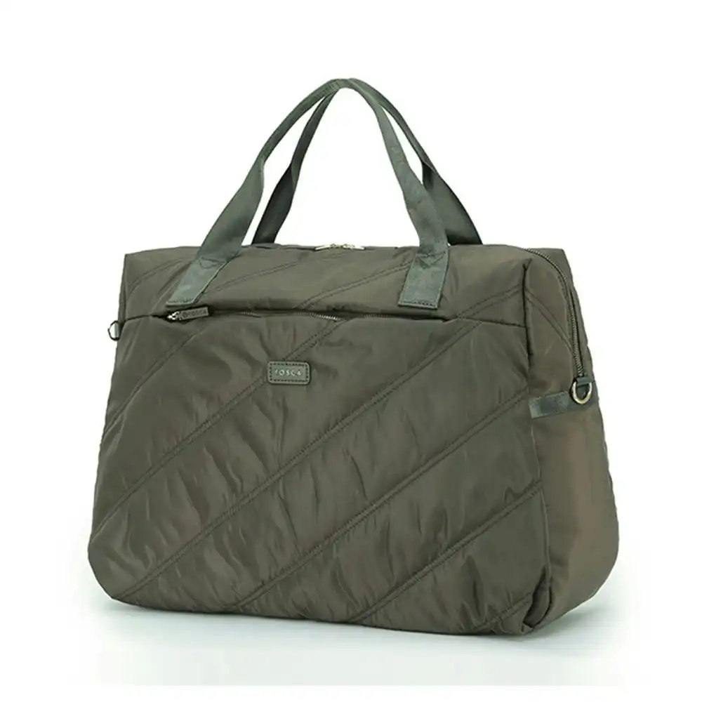 Tosca Lightweight Nylon Shoulder Market/Work Commute Tote Carry Bag Khaki Stitch