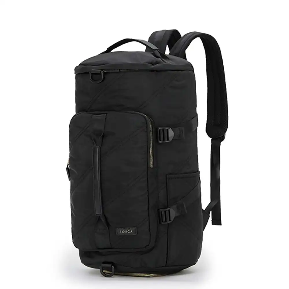 Tosca Barrel Large Nylon Travel Heavy Duty Hiking Backpack/Tote Black Stitch