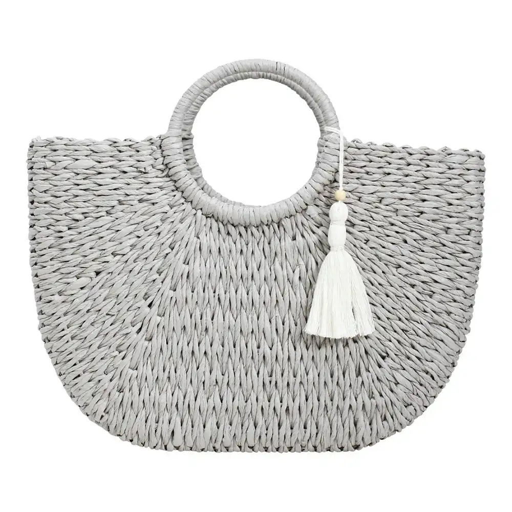 Woven 44cm Paper Shopper Basket Ladies/Women's Fashion/Travel Handbag Pewter