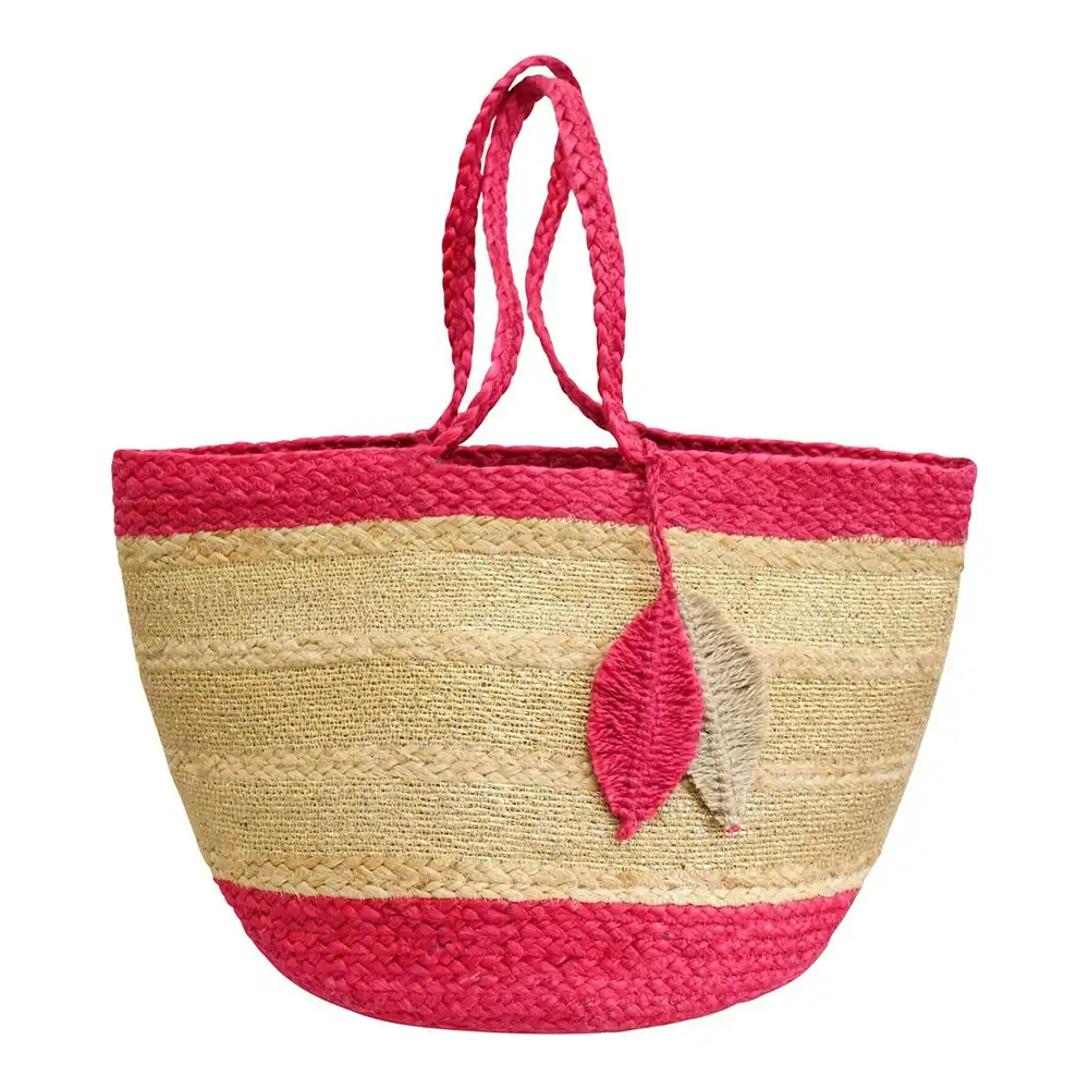 Vita 50cm Jute Shopper Bag Ladies/Women's Boho Handbag w/ Handle Pink/Beige