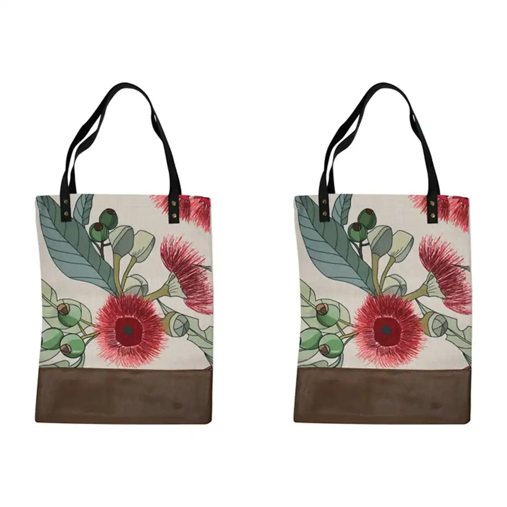 2x Polylinen 45cm Market Bag Ladies/Women's Shopping Carry w/ Handle Gumflower