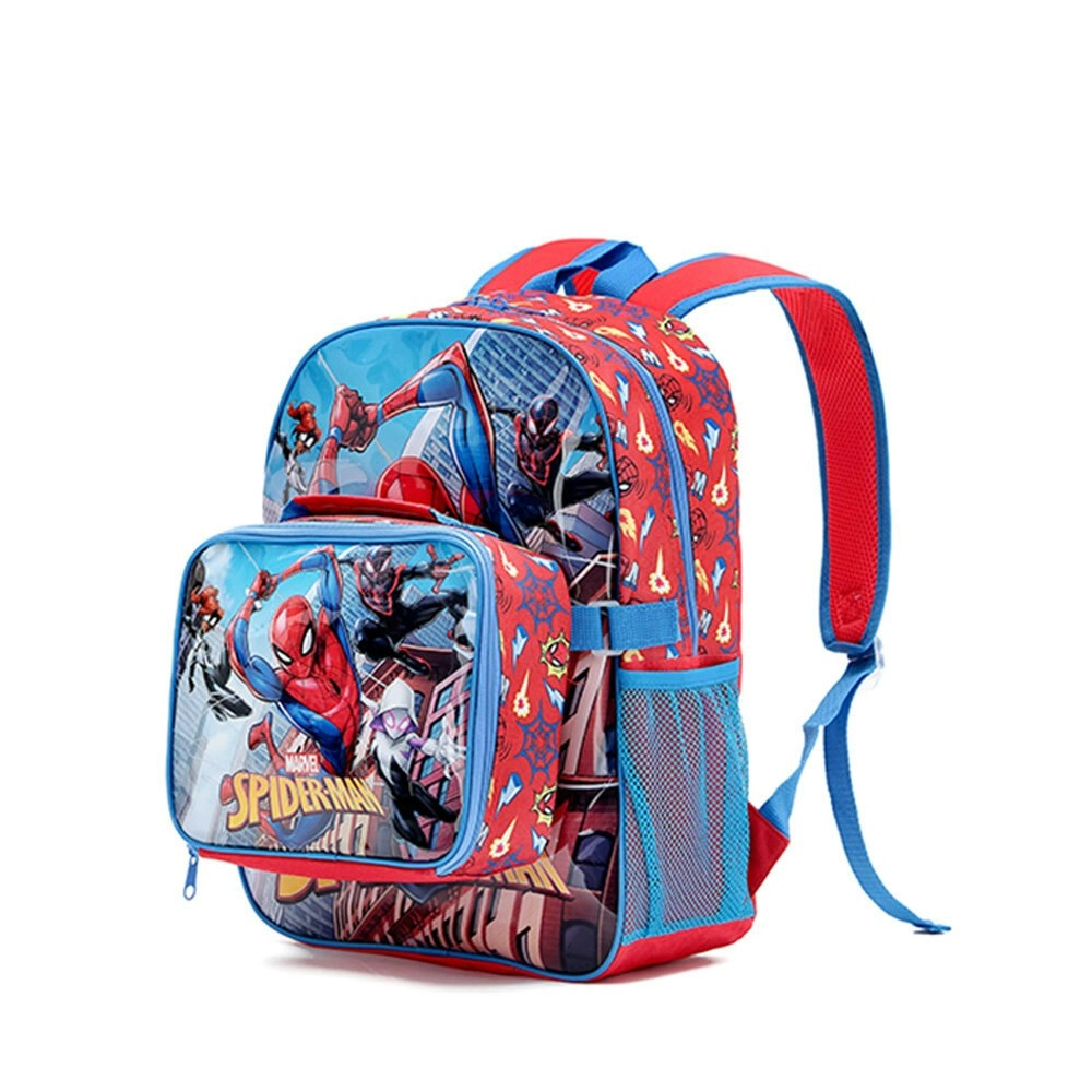 Marvel Spiderman Comic Kids Play Bag School Backpack w/Cooler Lunchbox Set