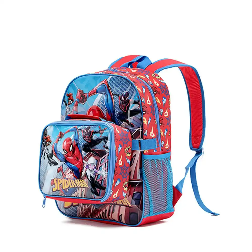 Marvel Spiderman Comic Kids Play Bag School Backpack w/Cooler Lunchbox Set