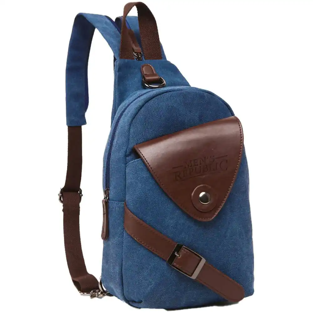 Men's Republic Trendy Canvas Single Strap Sling Bag Travel Backpack - Blue