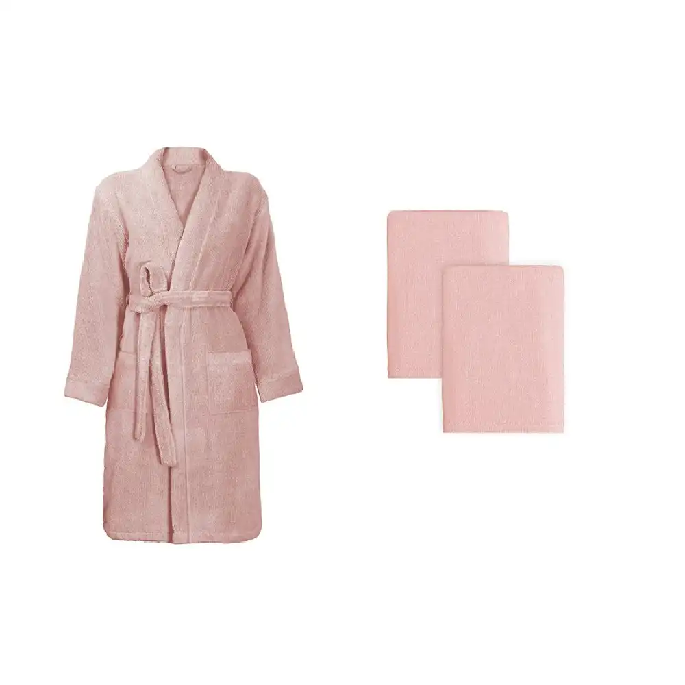 Luxe 100% Turkish Cotton Soft Bathrobe & Towel Set One Size Fits Most Pink