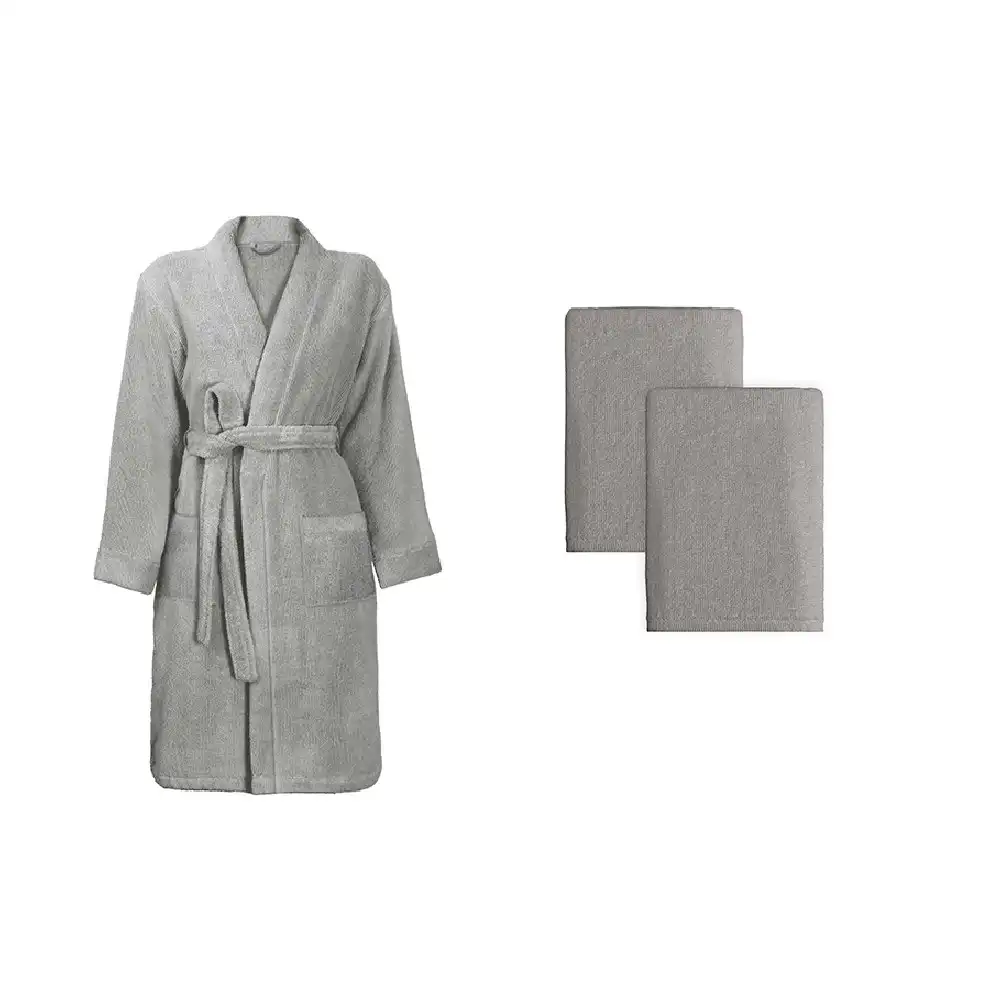 Luxe 100% Turkish Cotton Soft Bathrobe & Towel Set One Size Fits Most Grey