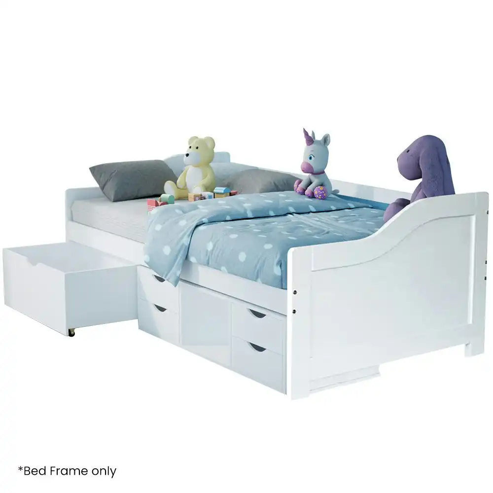 Kingston Slumber Kids Wooden Single Sofa Bed Frame with Storage Drawers - White