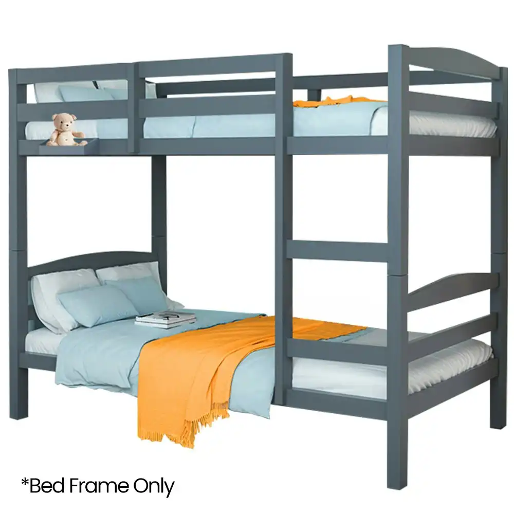 Kingston Slumber Single Bunk Bed Frame, Solid Pine 2-in-1 Modular Design, Converts to 2 Single Beds, For Kids, Grey