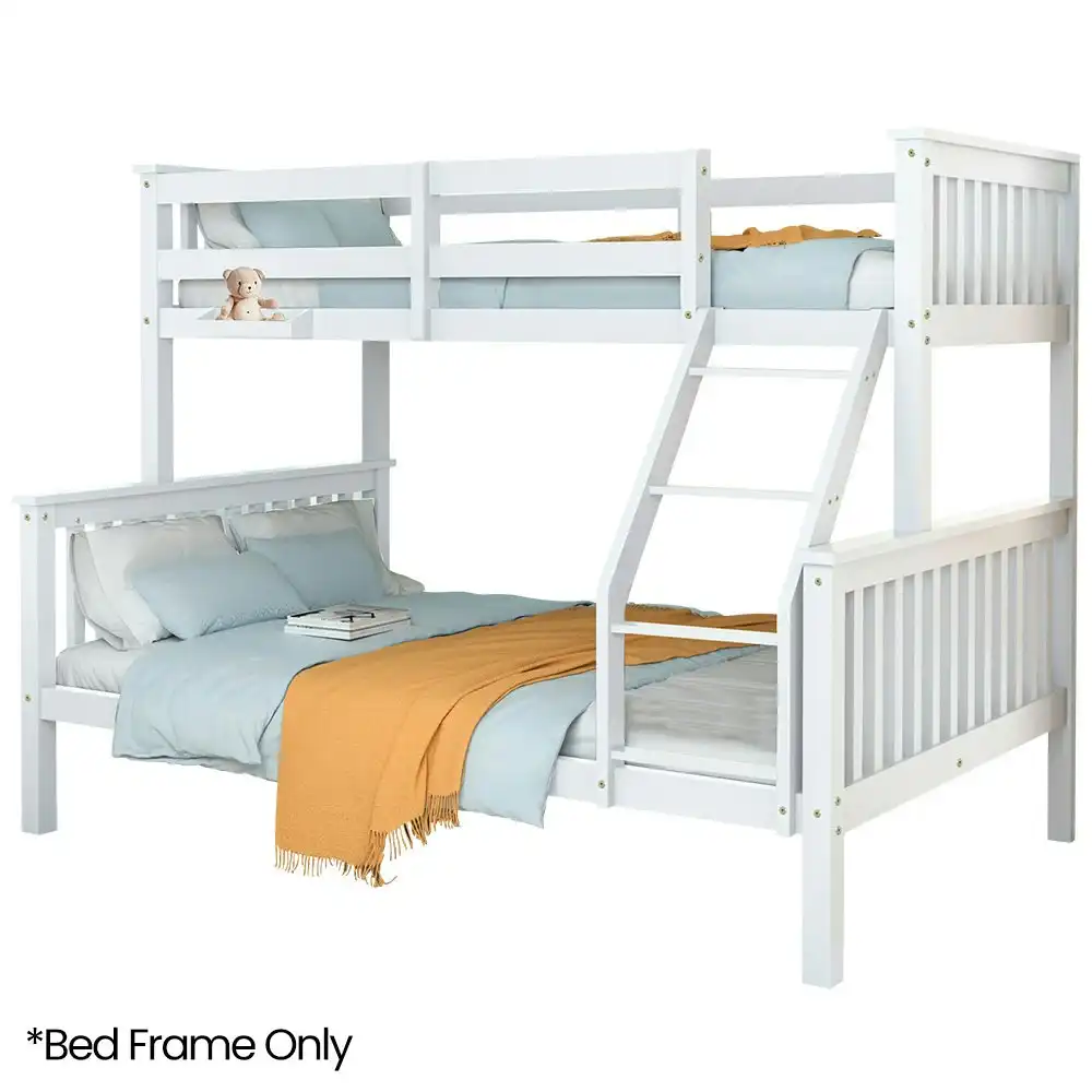 Kingston Slumber Single Over Double Wooden Bunk Bed Frame, Triple Solid Pine 2-in-1 Modular Design, Converts to 2 Beds, For Kids, White